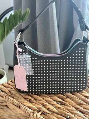 OMG Black Studded Shoulder Bag with Pastel Trim